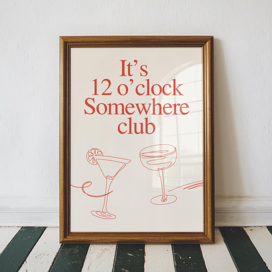 It Is 12 Oclock Somewhere Happy Cocktail Bar Cart Wall Art Poster - Image 3