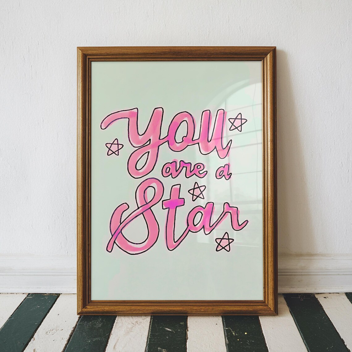 You Are a Star Pink Hand Lettered Nursery Kids Affirmation Art Print - Image 2