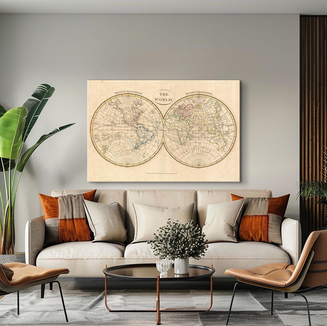 Antique Double Hemisphere World Map Western Eastern Vintage Poster - Image 3