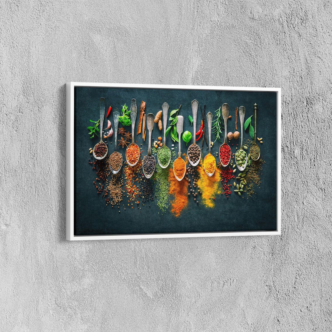 Colorful Spices In Silver Spoons Rustic Kitchen Decor Art Poster - Image 6