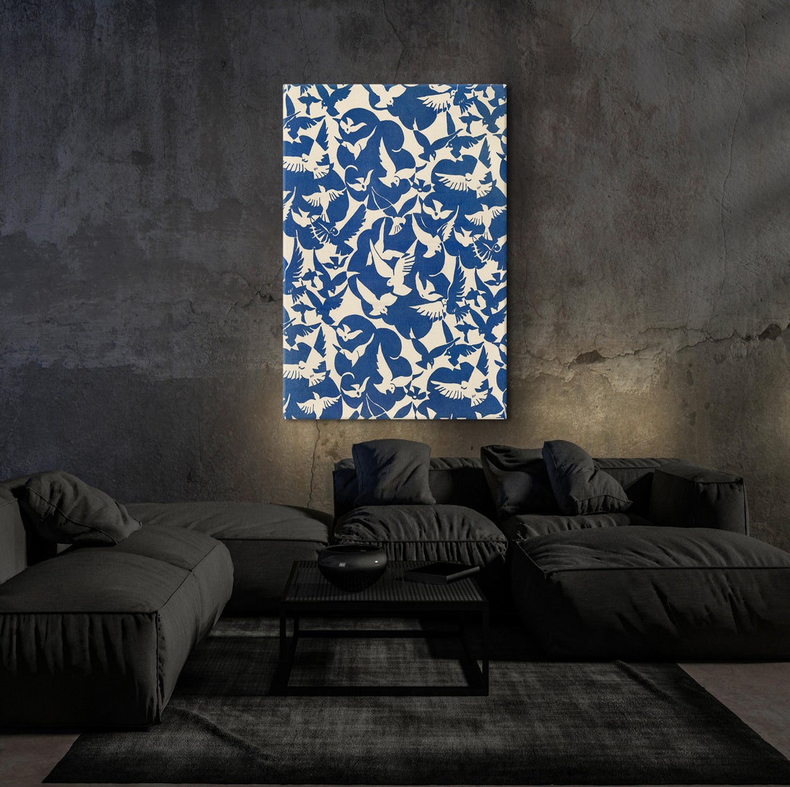 Blue And White Pigeons In Flight Decorative Bird Pattern Poster - Image 5
