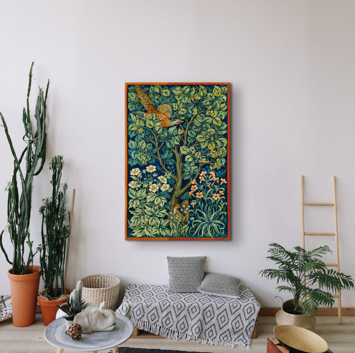 William Morris Woodpecker Bird in a Flowering Tree Textile Poster - Image 2