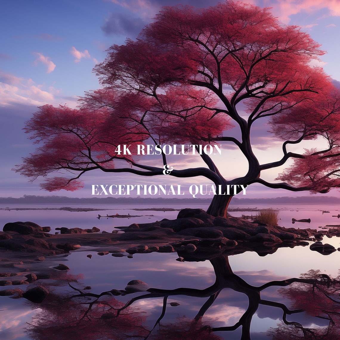 Pink Blossom Tree Sunset Lake Reflection Desktop Wallpaper Poster - Image 8