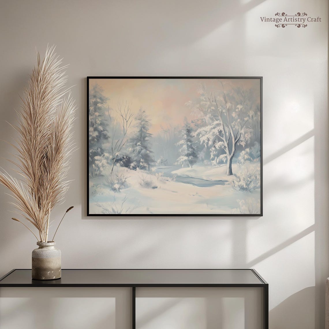 Pastel Winter Wonderland Forest Stream Snowy Landscape Poster - Image 3