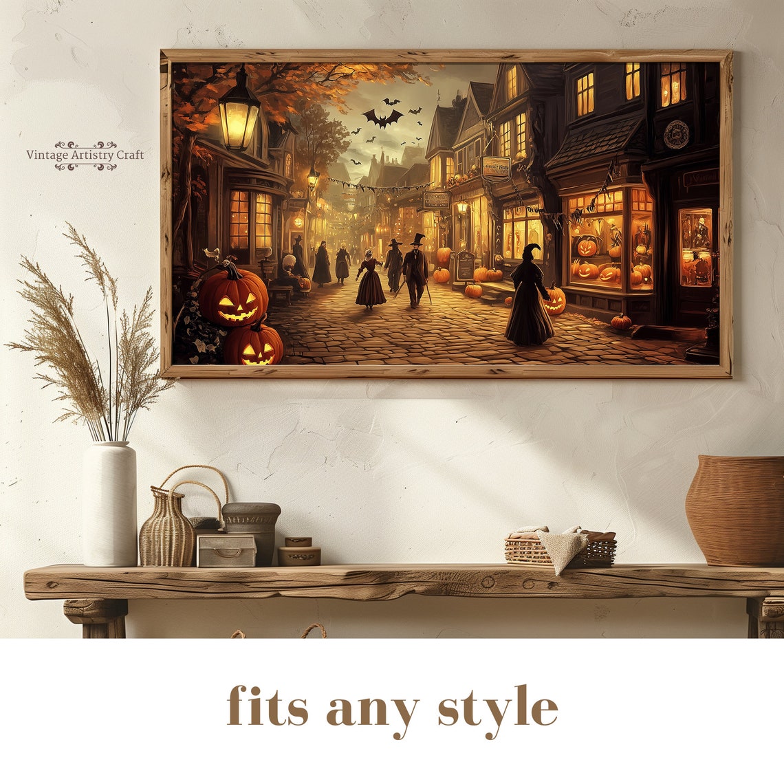 Halloween Street Witches Jack O Lanterns Vintage Town Poster - Image 8