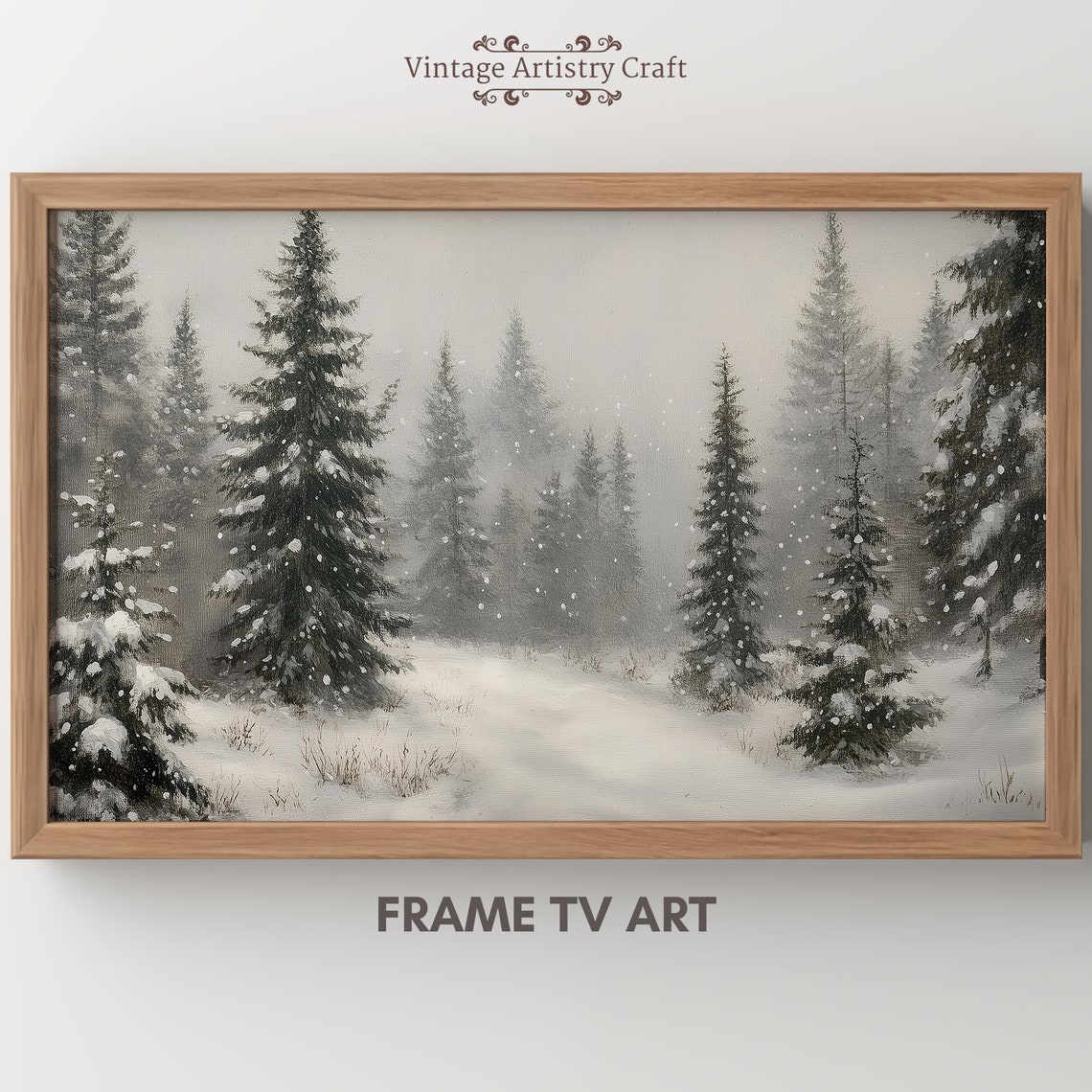 Snowy Pine Forest Winter Wonderland Christmas Painting Poster