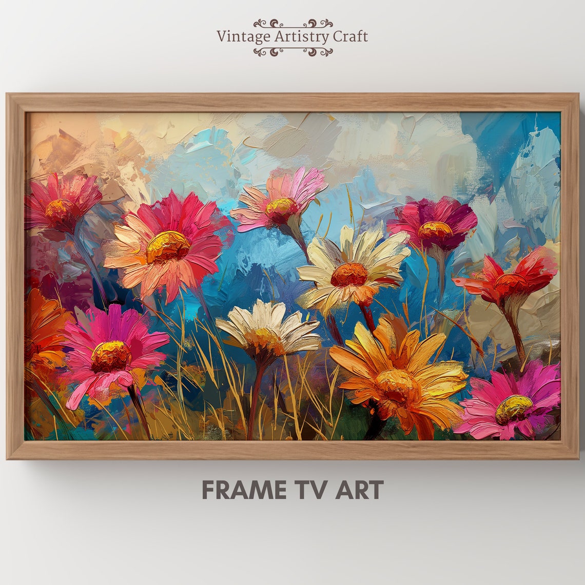 Colorful Daisy Meadow Bold Impasto Flower Oil Painting Poster