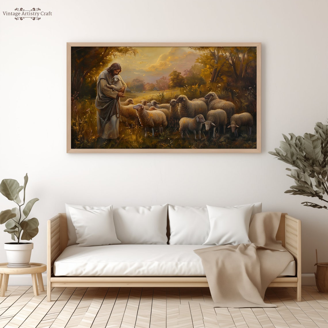 Jesus The Good Shepherd Holding Lamb In Golden Sunset Poster - Image 7