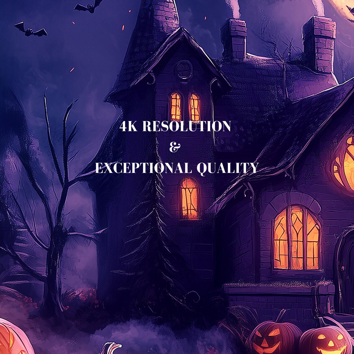 Haunted House Halloween Night Full Moon Pumpkins Spooky Painting Poster - Image 7