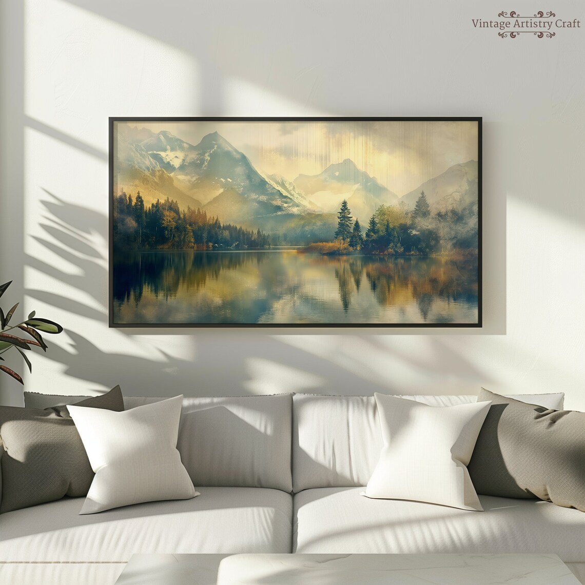 Mountain Lake Pinetree Landscape Watercolor Art Print - Image 5