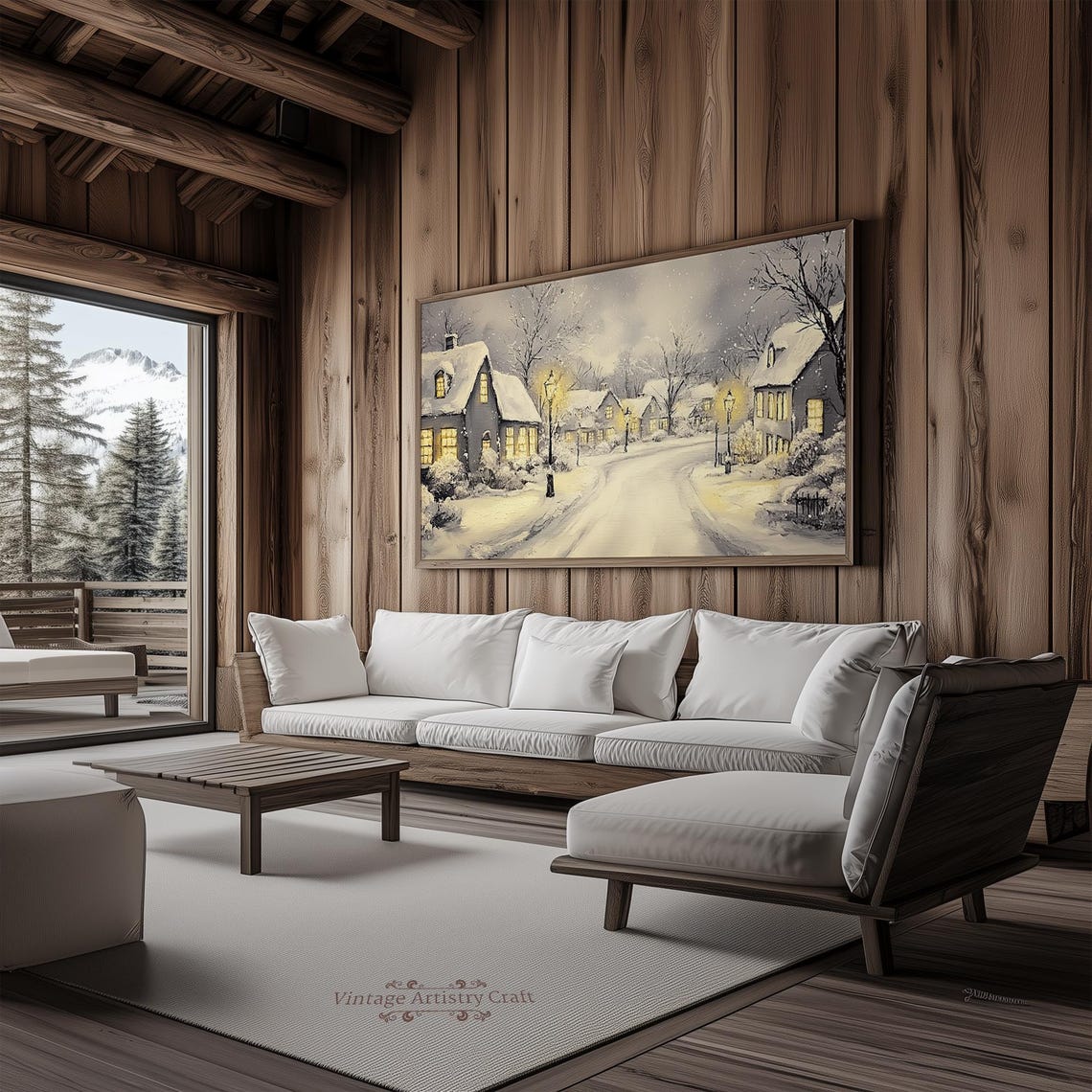 Winter Frame Tv Art Snowy Village Warm Street Town Moody Farmhouse Tv Decor Vintage Oil Painting 4k - Image 3