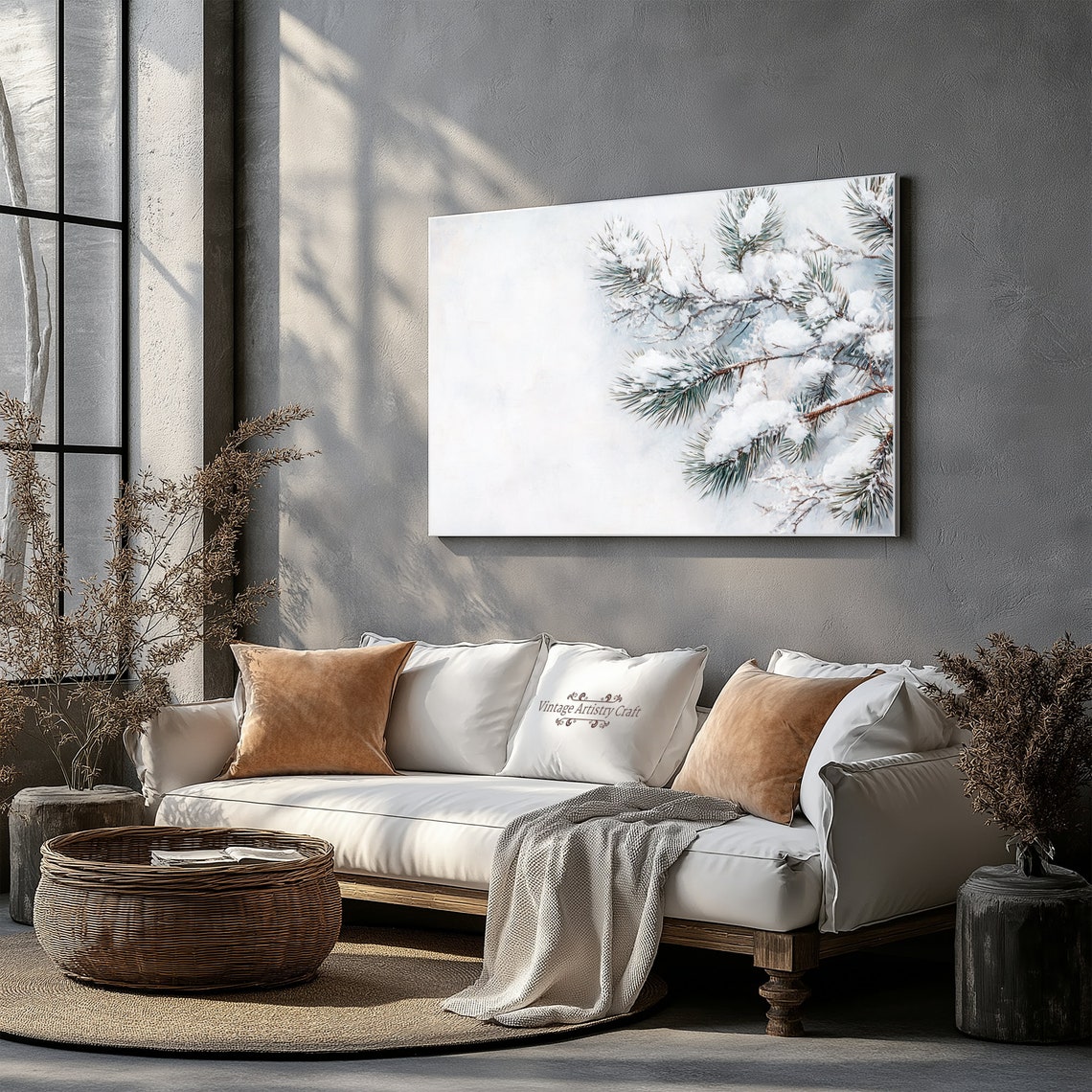 Snow Covered Pine Branches Closeup Winter Botanical Serene Poster - Image 3