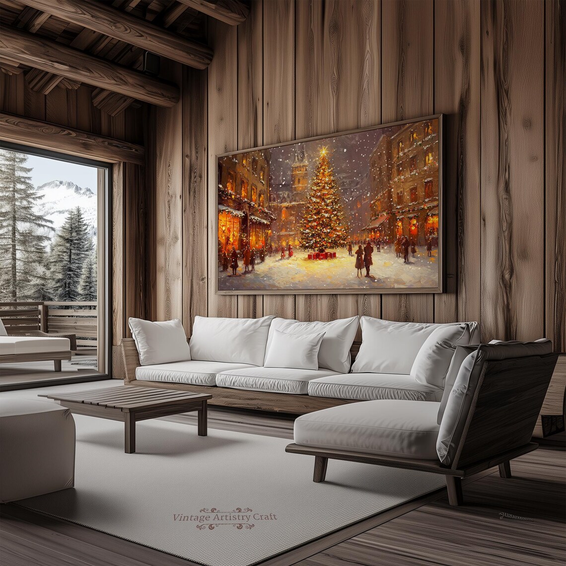 Winter Frame Tv Art Christmas Tree Warm Street Town Moody Farmhouse Tv Decor Vintage Oil Painting 4k - Image 8