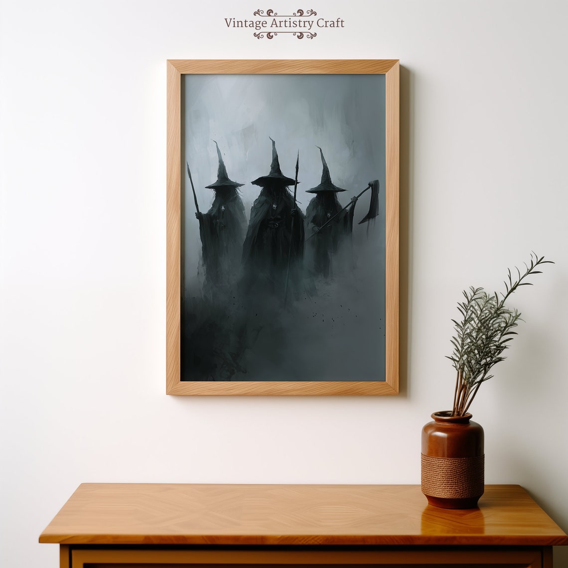 Three Dark Witches in Fog Gothic Halloween Witchy Spooky Wall Art - Image 3