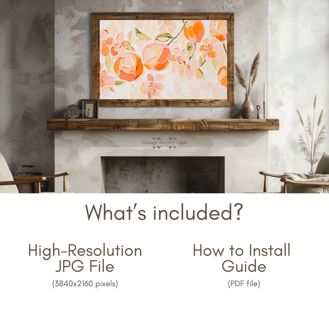 Textured Peach Blossom Impasto Orange Citrus Floral Canvas Poster - Image 7