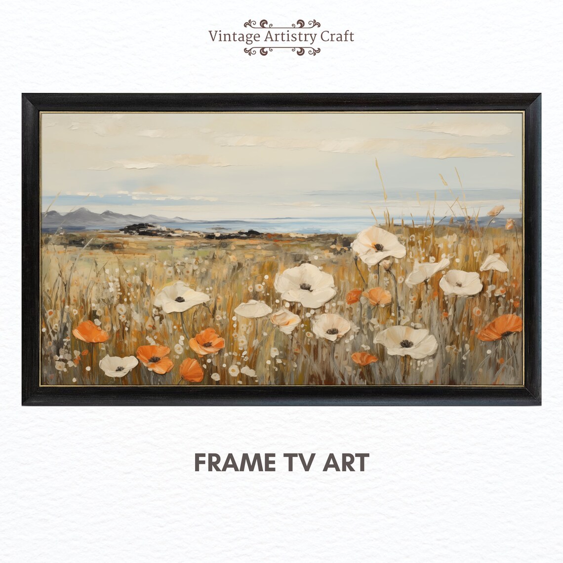 Vintage Fall Wildflower Field Landscape Art Print - Image 6