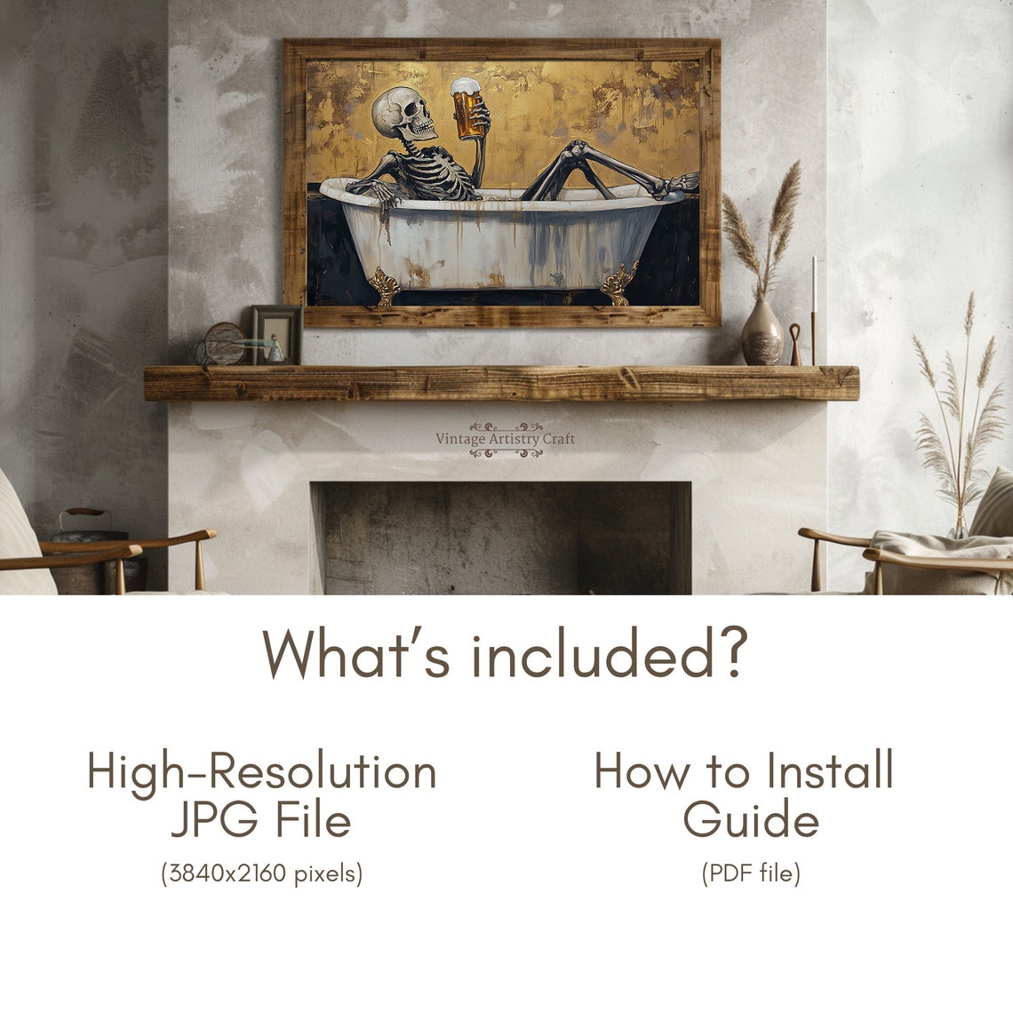 Funny Skeleton Bathtub Beer Gold Gothic Halloween Painting Poster - Image 6