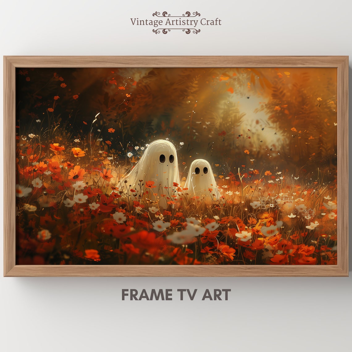 Halloween Frame Tv Art Cute Ghosts Wildflowers Spooky Autumn Halloween Art For Tv 4 Fall Frame Tv Decor Instant