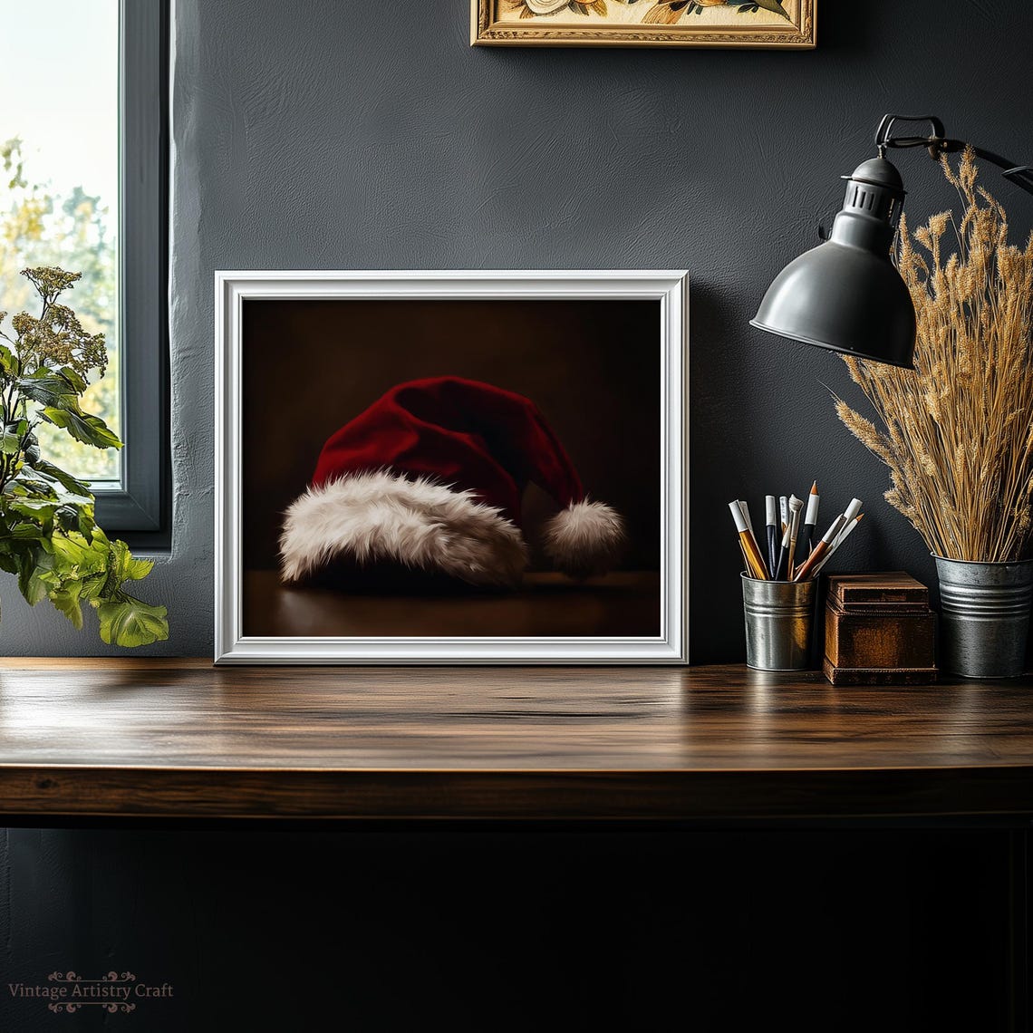 Red Santa Hat Fur Trim Cozy Christmas Holiday Still Life Poster - Image 5