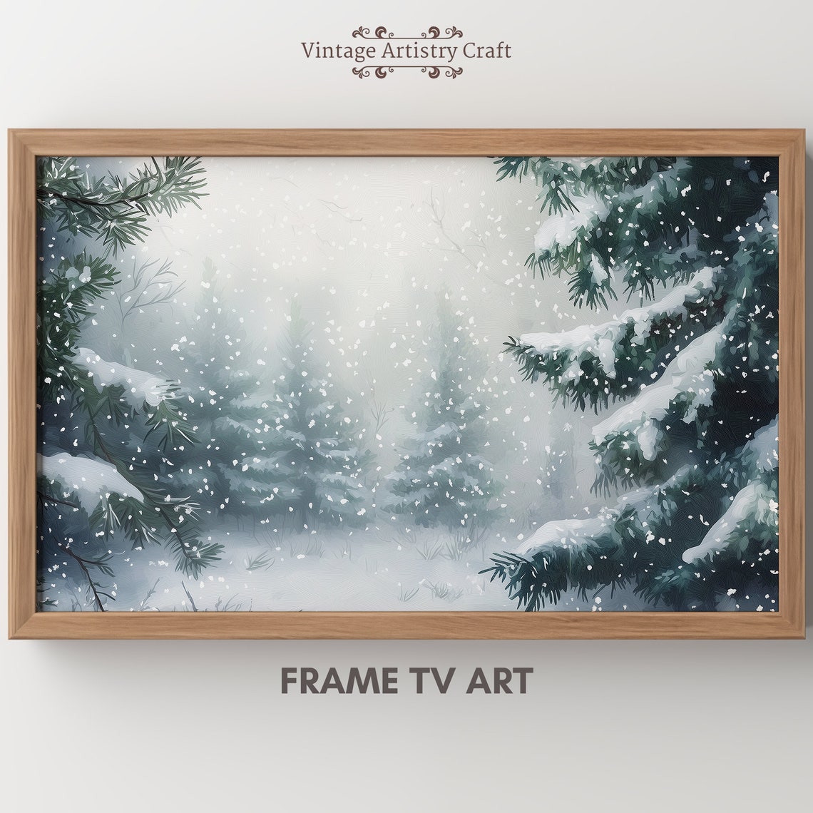 Falling Snow Through Snowy Pines Peaceful Winter Forest Poster