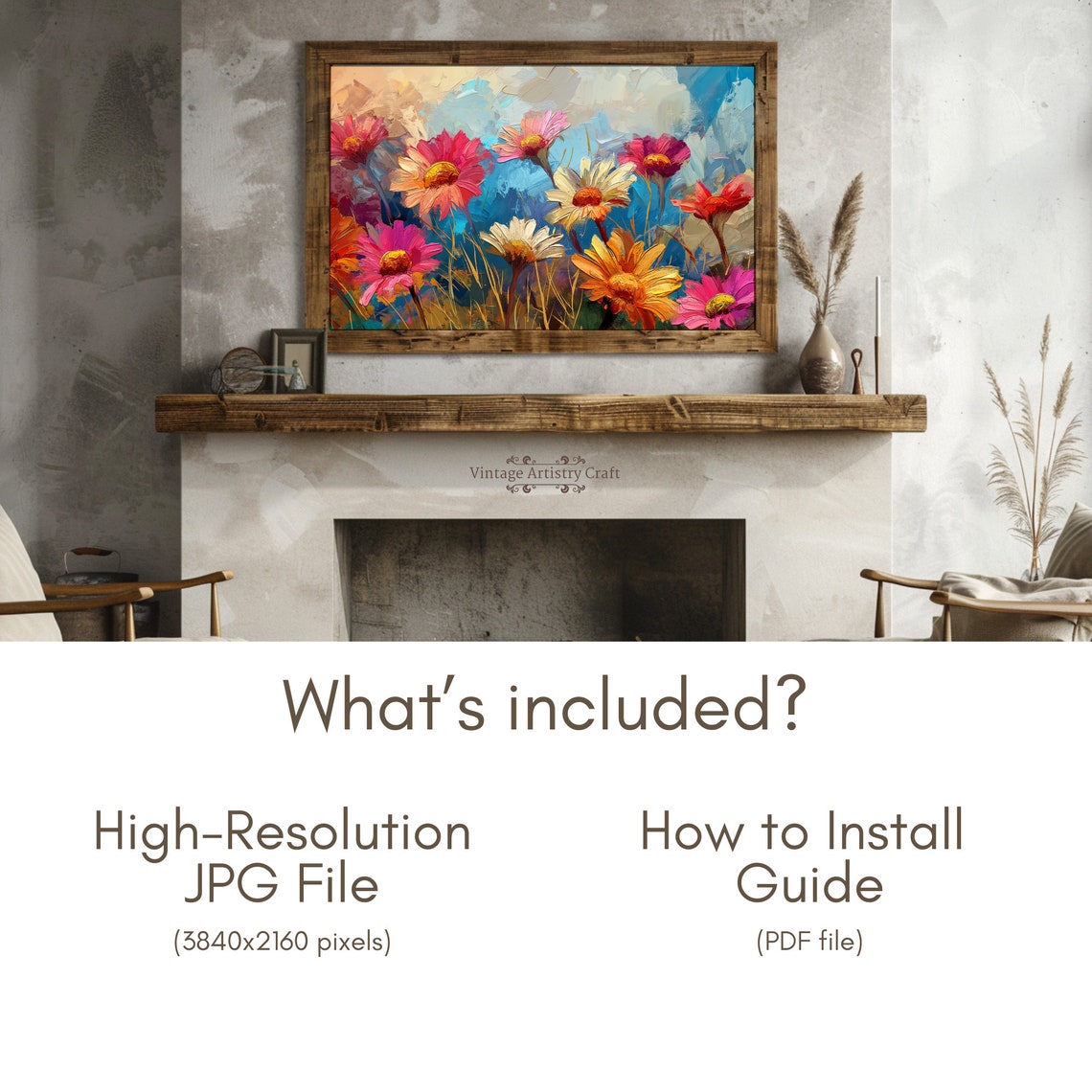 Colorful Daisy Meadow Bold Impasto Flower Oil Painting Poster - Image 6