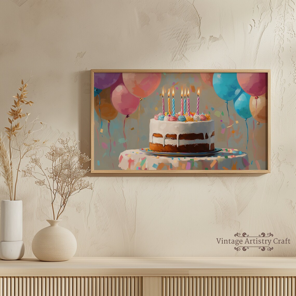 Happy Birthday Cake Vintage Wall Art Print - Image 4