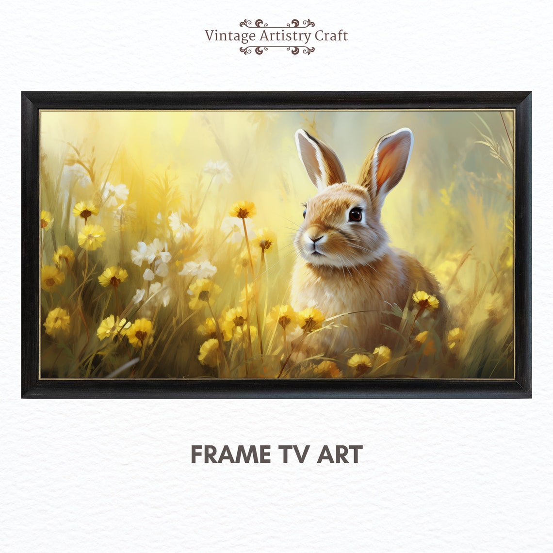Spring Bunny in Wildflowers Easter Rabbit Golden Meadow Poster - Image 2