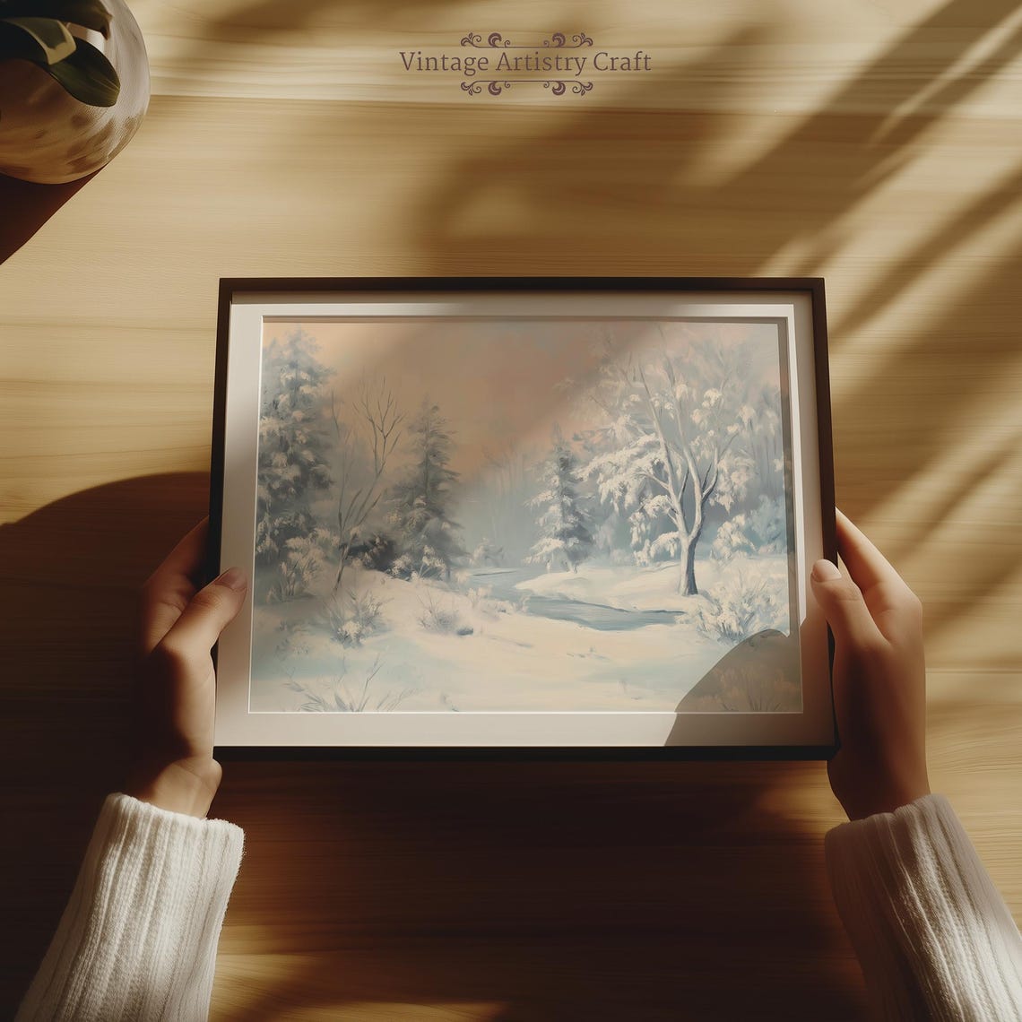 Pastel Winter Wonderland Forest Stream Snowy Landscape Poster - Image 8