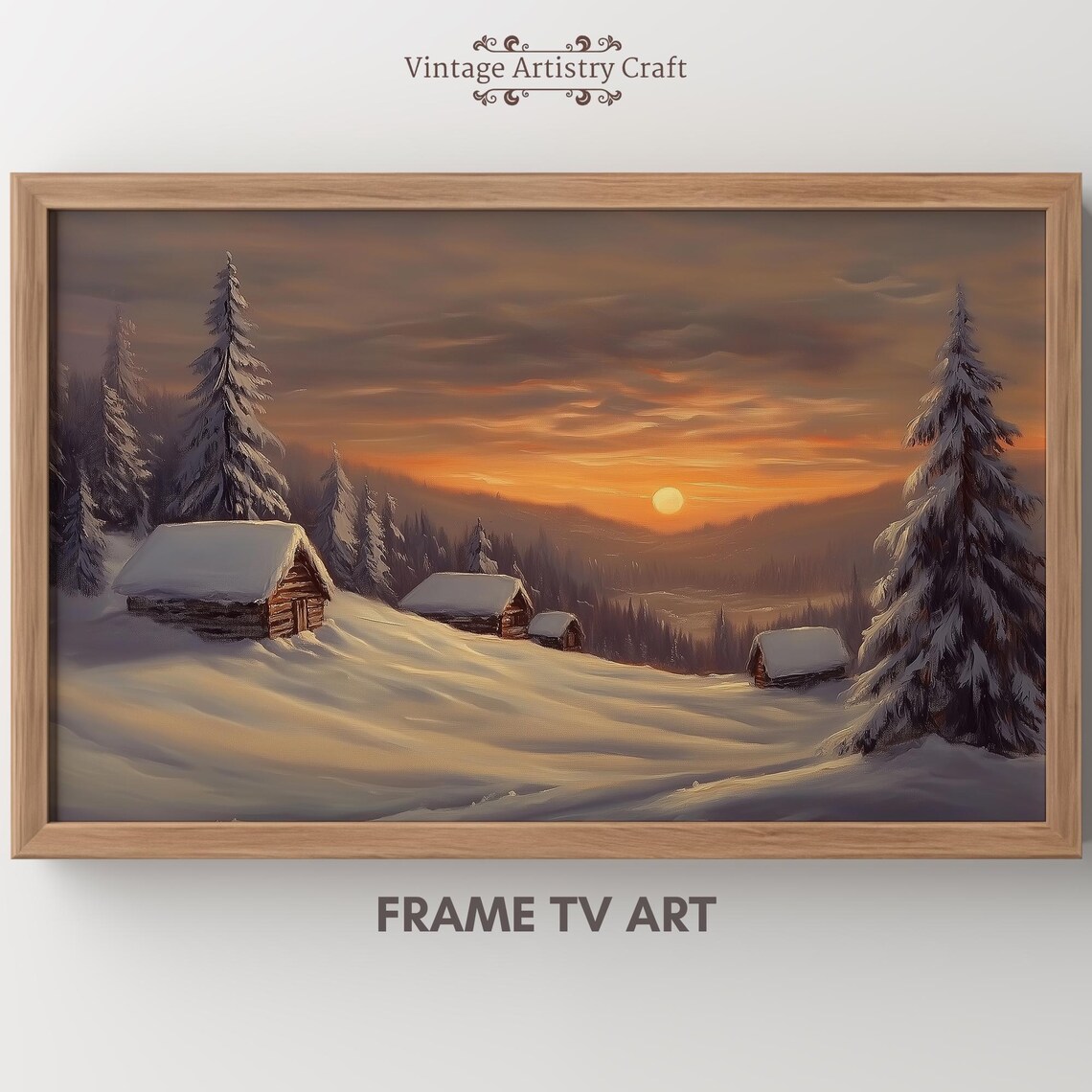 Winter Mountain Village Vintage Oil Painting Art Print