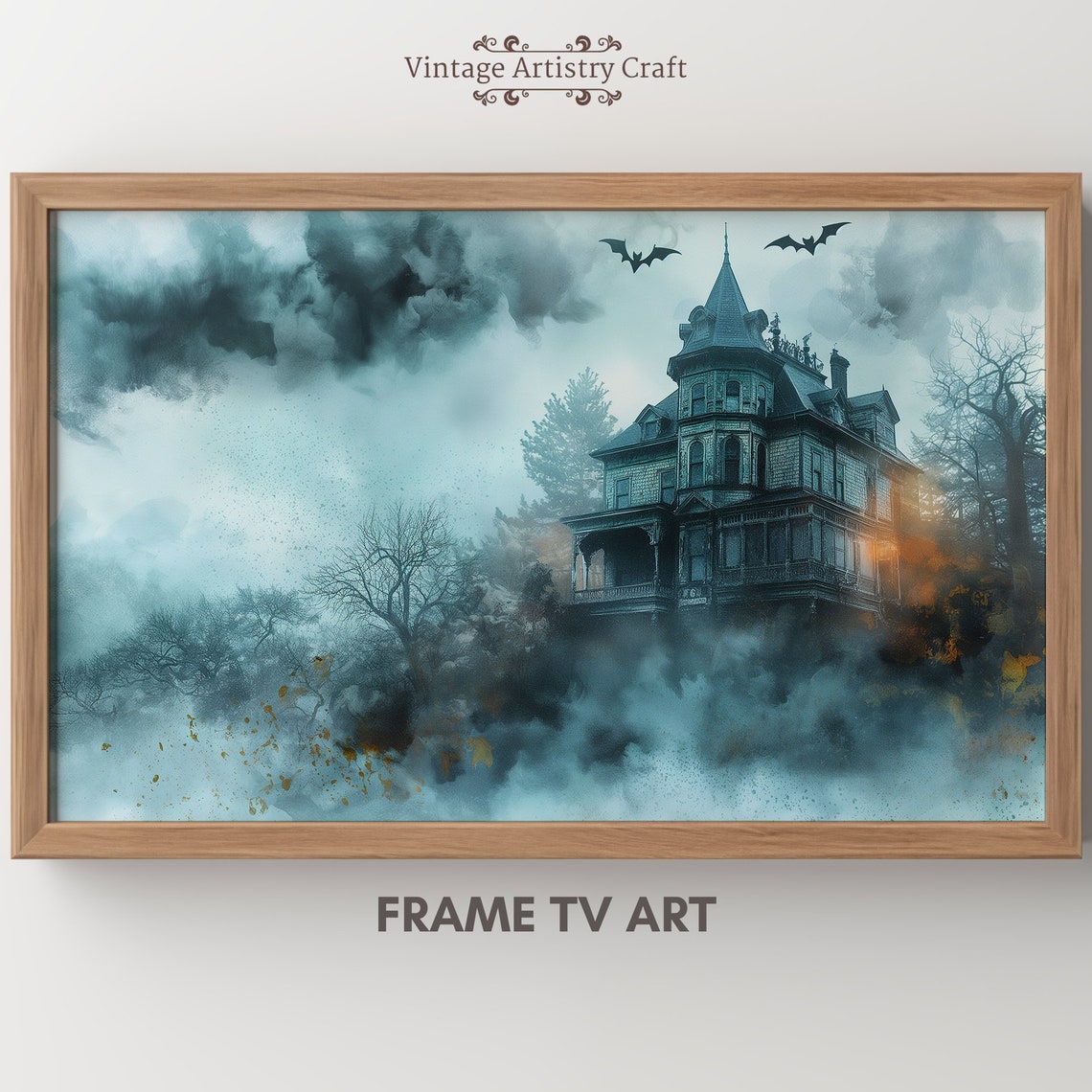 Misty Victorian Haunted Mansion Bats Eerie Gothic Halloween Poster - Image 6