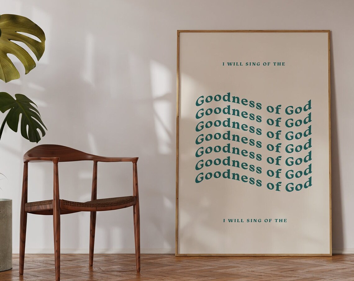 I Will Sing Of The Goodness Of God Green Wavy Worship Lyric Poster - Image 3