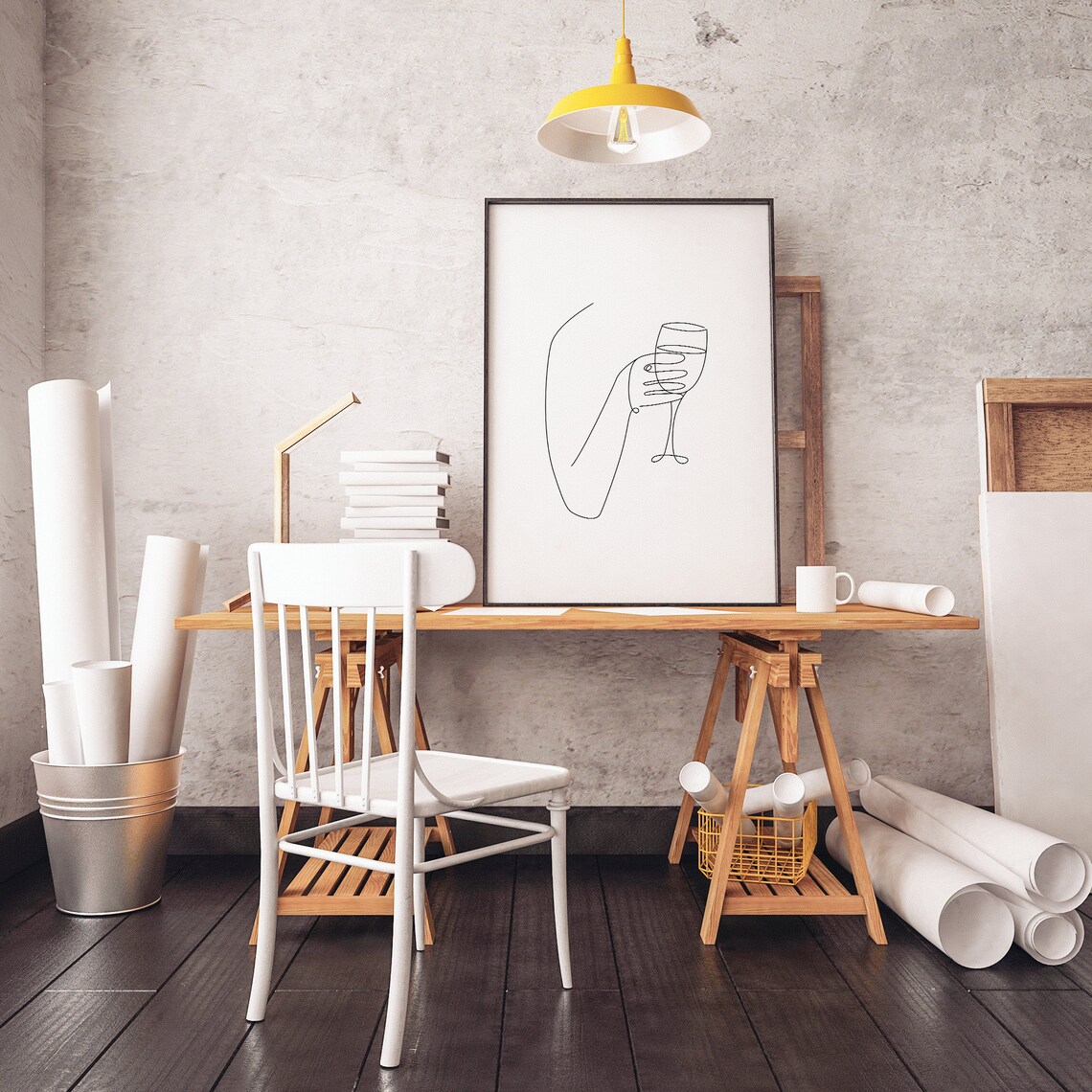 Hand Holding Wine Glass Minimalist Continuous One Line Poster - Image 2