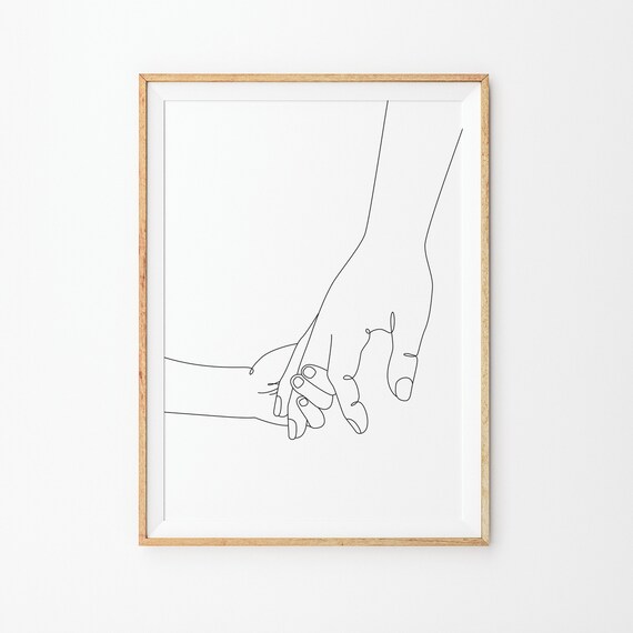 Mother And Child Holding Hands Print Line Art Prints Line Print Minimal Holding Hands Poster Black White Art Hand Drawing