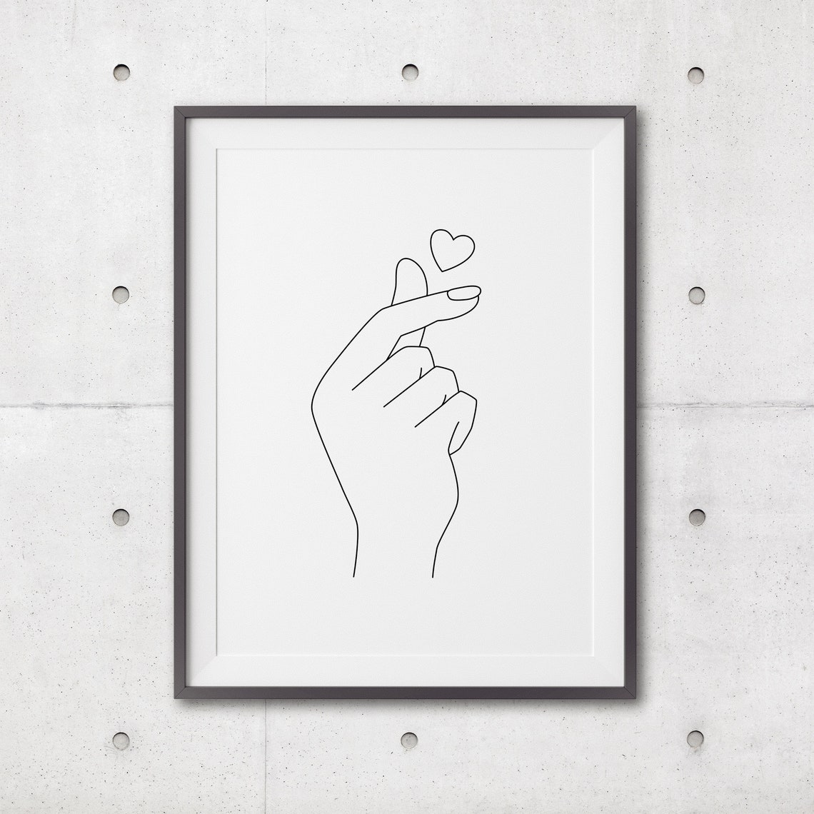 Korean Finger Heart Art Print Line Art Poster Line Art Minimal Finger Heart Art Poster Black White Art Line Prints Sketch - Image 3