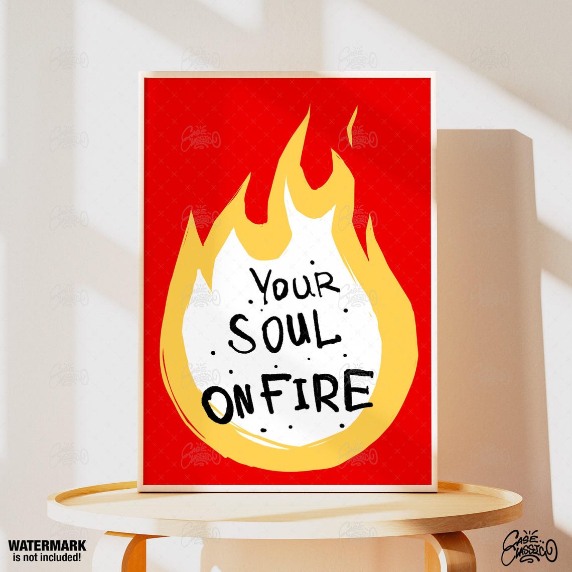 Your Soul on Fire Bold Hand Drawn Flame Motivational Typography Poster