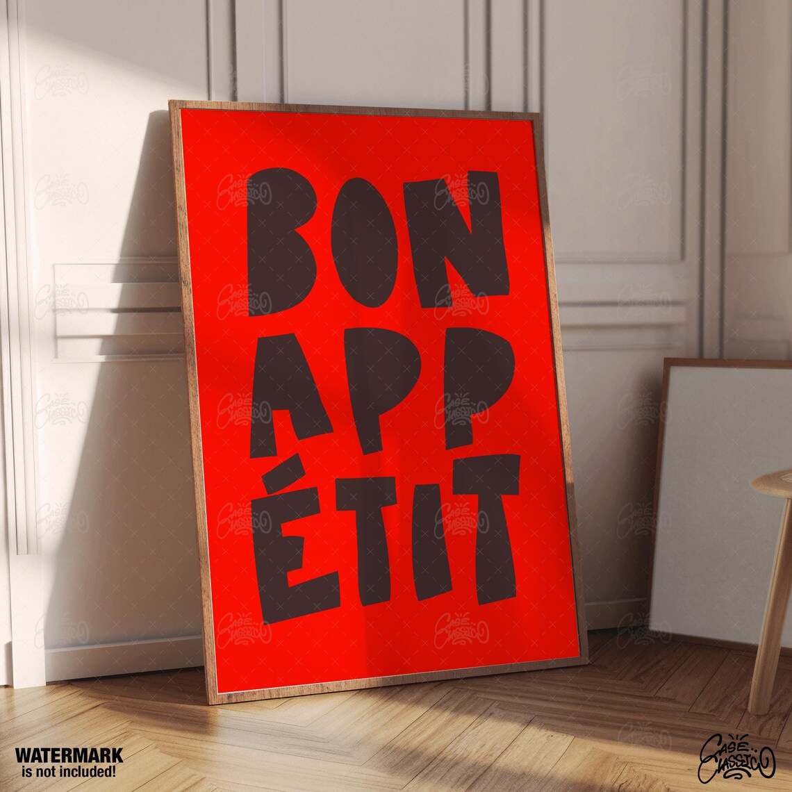 Bon Appetit Bold Black Lettering Retro Red Kitchen Foodie Poster - Image 2