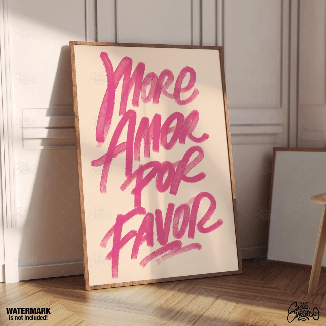 More Amor Por Favor Pink Brush Script Love Quote Poster Design