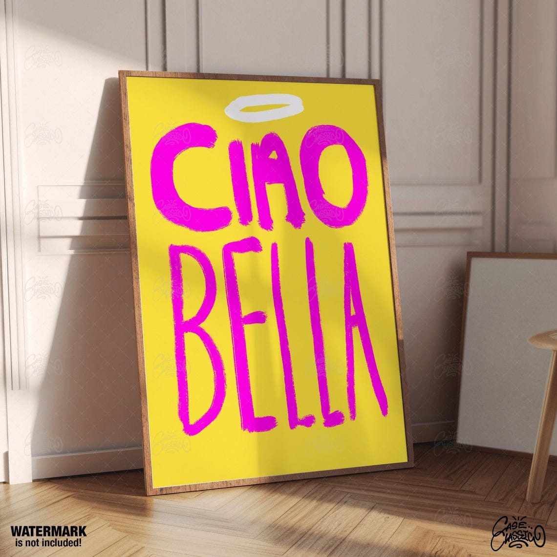 Ciao Bella Pink Graffiti Script Sunshine Yellow Halo Wall Poster - Image 3
