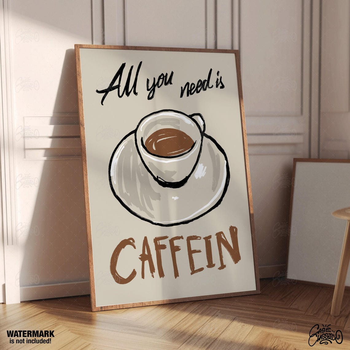 All You Need Is Caffein Coffee Cup Poster in Hand Drawn Sketch Style - Image 4