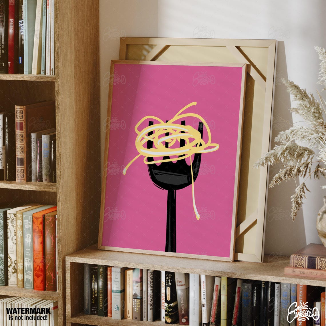 Playful Spaghetti Fork Twirled Noodles Hot Pink Kitchen Poster - Image 2