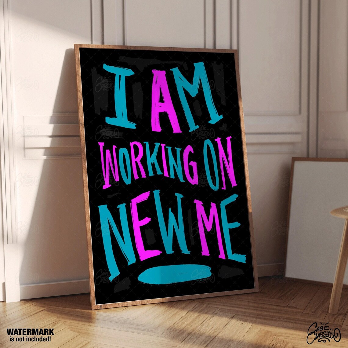 I Am Working On New Me Neon Color Block Motivational Quote Poster - Image 4