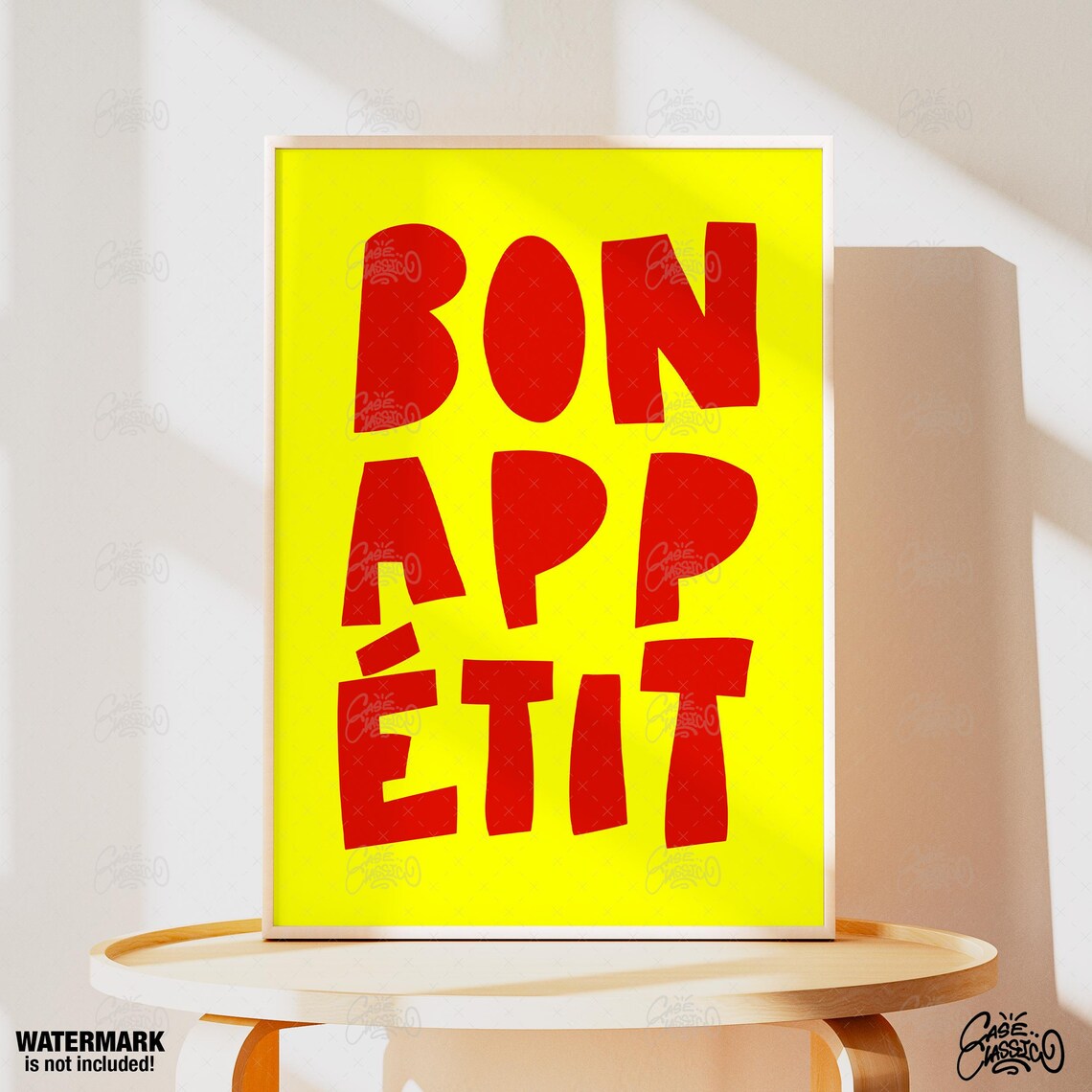 Bon App Etit Red Yellow French Kitchen Quote Dining Decor Poster