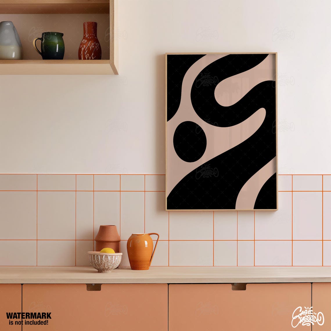 Black And Beige Abstract Organic Shapes Modern Art Poster Design - Image 2
