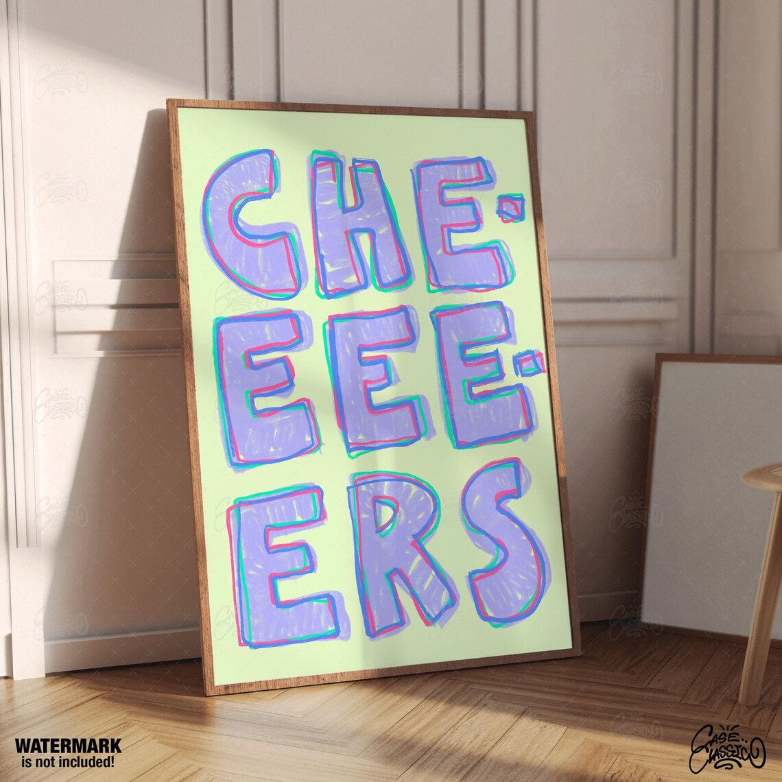 Cheers Purple Chunky Block Letters Pastel Retro Bar Cart Wall Art - Image 3