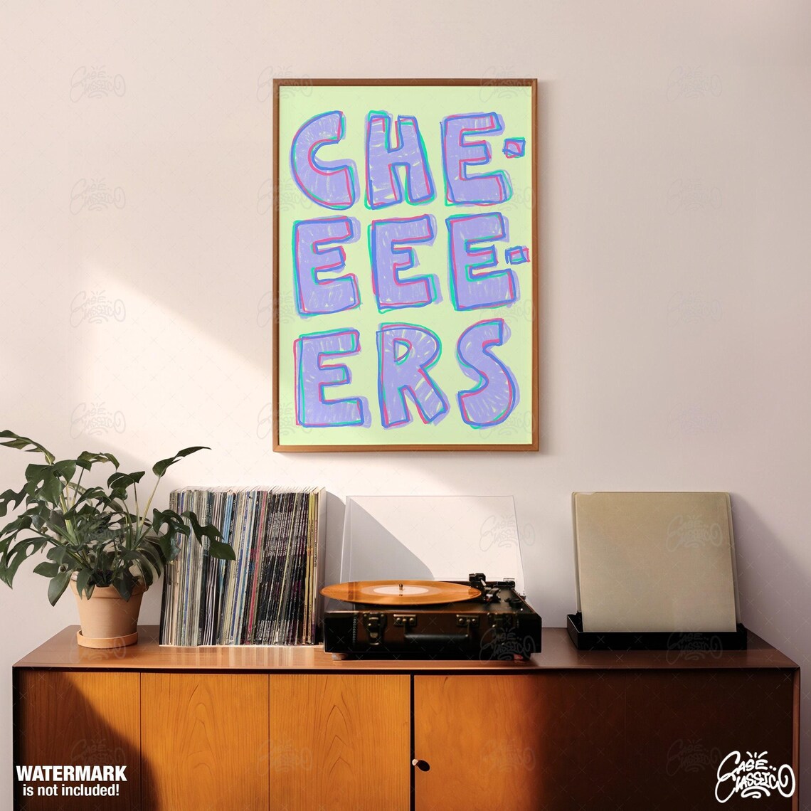 Cheers Purple Chunky Block Letters Pastel Retro Bar Cart Wall Art - Image 2