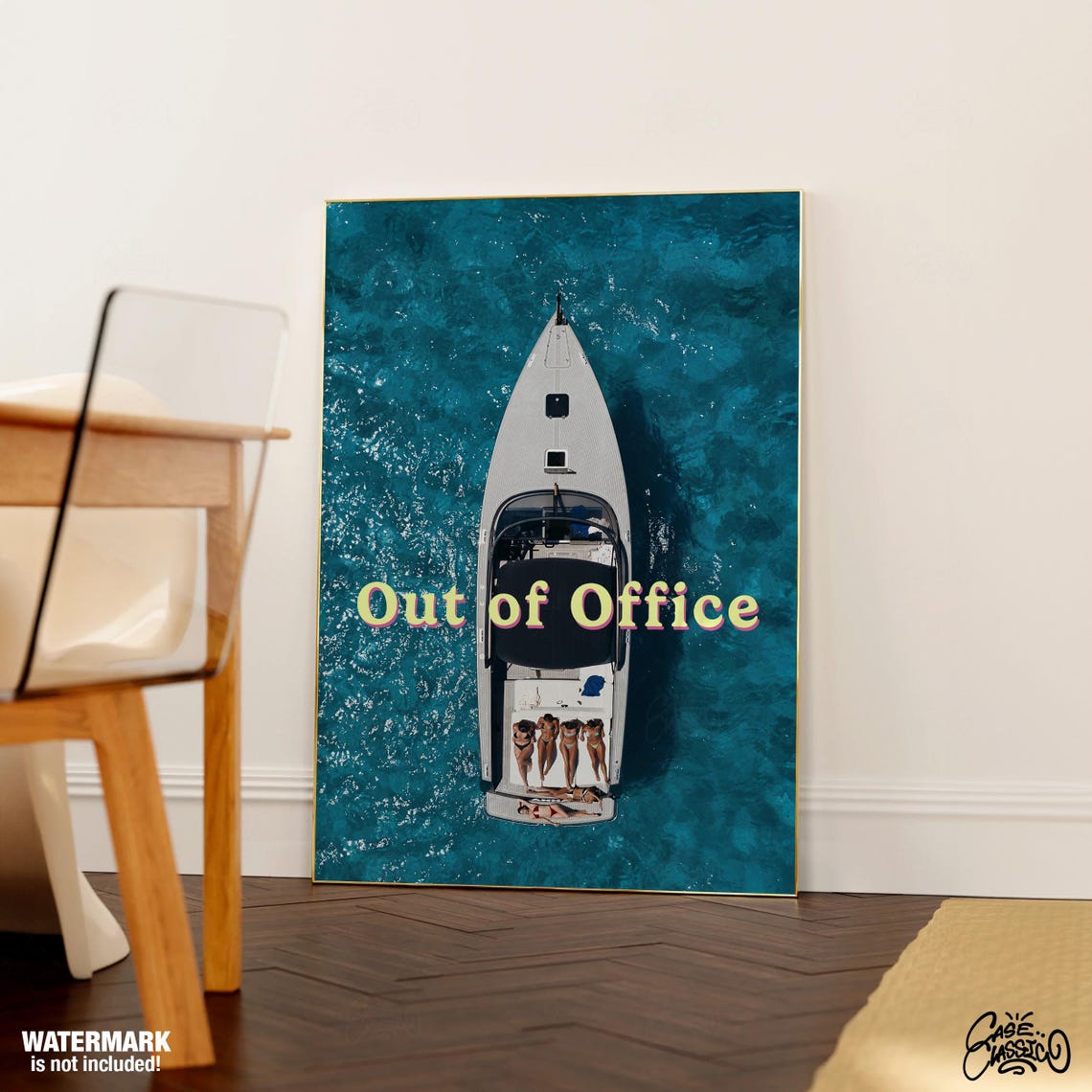Out of Office Aerial Yacht Turquoise Sea Vacation Quote Poster - Image 4