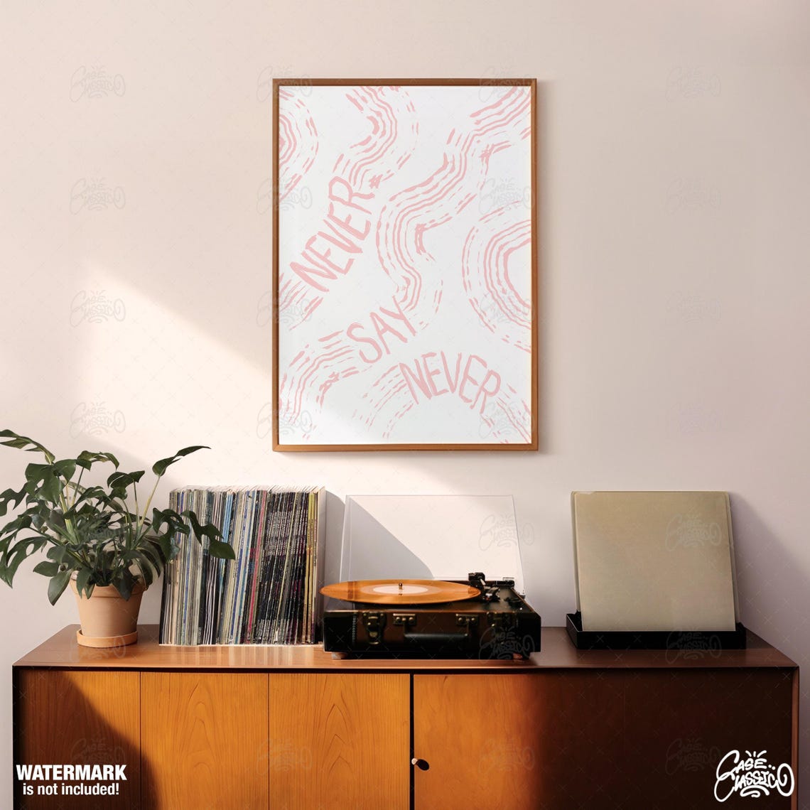 Never Say Never Pink Brushstroke Wave Typography Quote Poster - Image 3