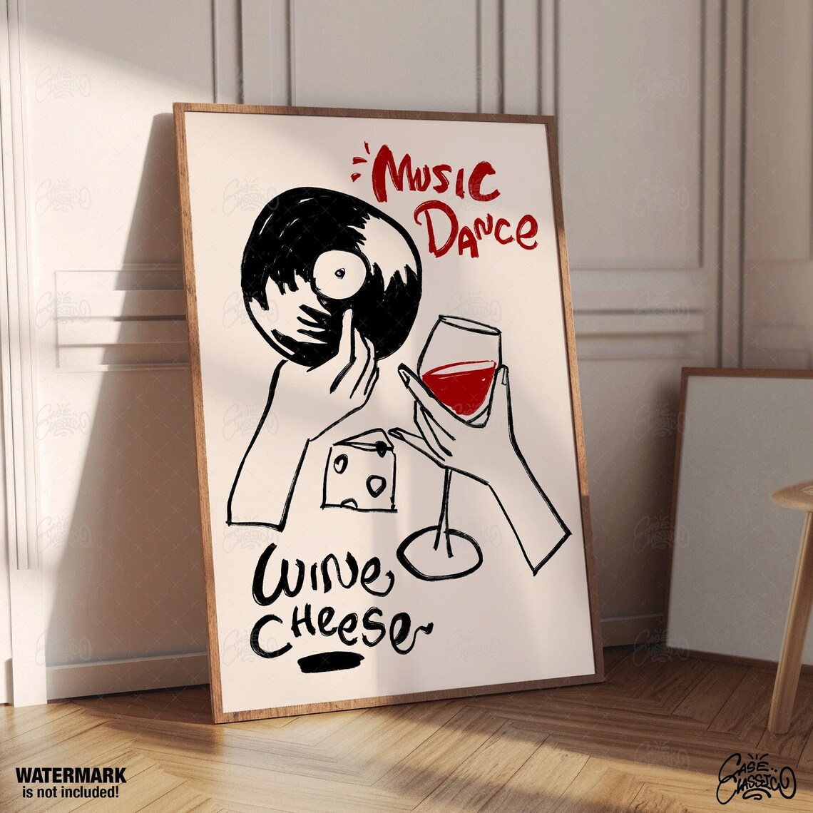 Music Dance Wine Cheese Cream Illustrated Kitchen Bar Poster - Image 4