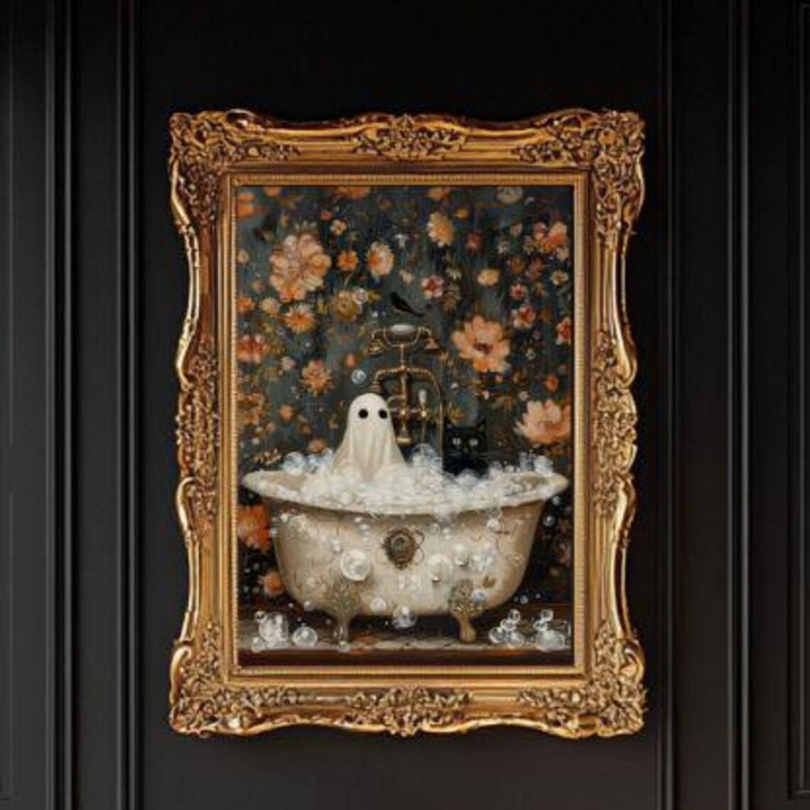 Ghost and Cat in Bathtub, Whimsigoth Halloween Poster