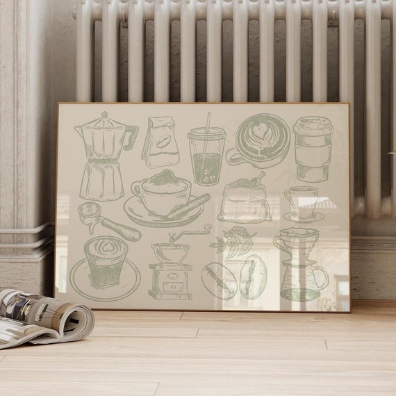 Kitchen Wall Art Coffee Bar Art Sage Green Print Prints Kitchen Prints Trendy Poster Coffee Art Coffee Wall Art Green Poster